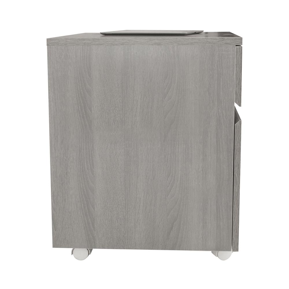 Rolling two Drawer Vertical Filing Cabinet with Lock and Storage, Grey. Picture 7