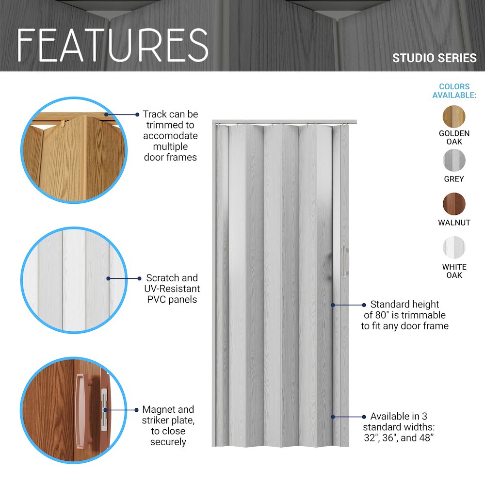 32 W PVC Foldable Accordion Doors or Privacy Room Divider for Internal Use. Picture 2