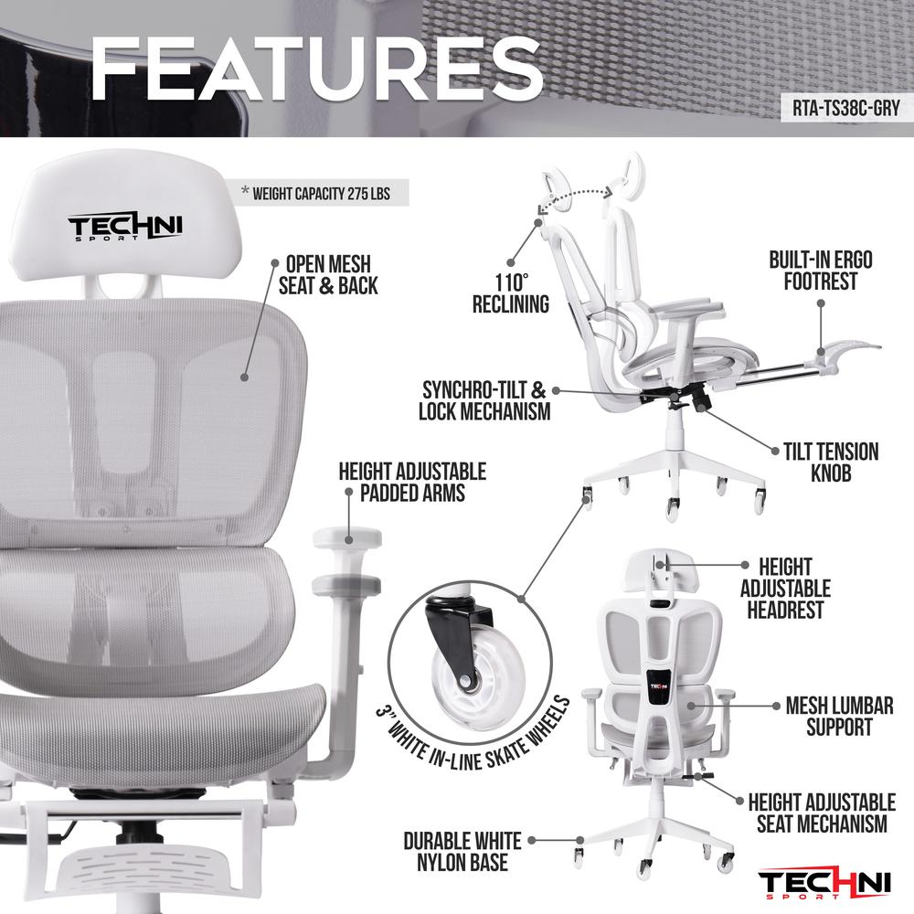 AIRFLEX2.0 White Mesh Gaming Chair. Picture 16