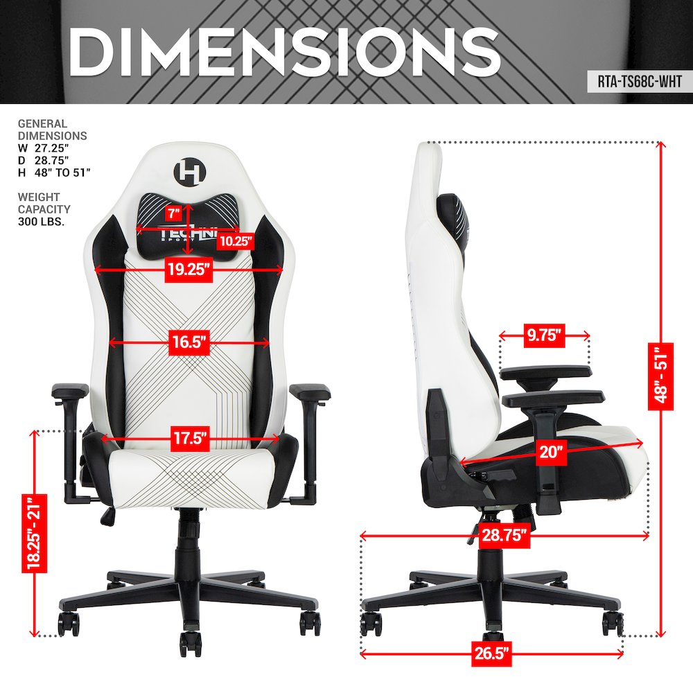 Techni Sport Comfort Edge White Gaming Chair. Picture 13