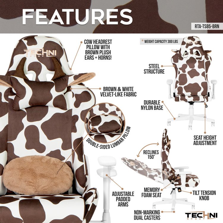 TS85 Brown COW Series Gaming Chair. Picture 5