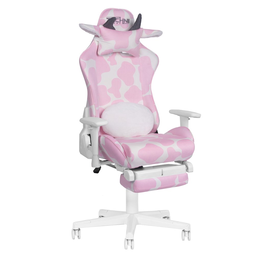 Pink COW Series Gaming Chair with Footrest. Picture 1