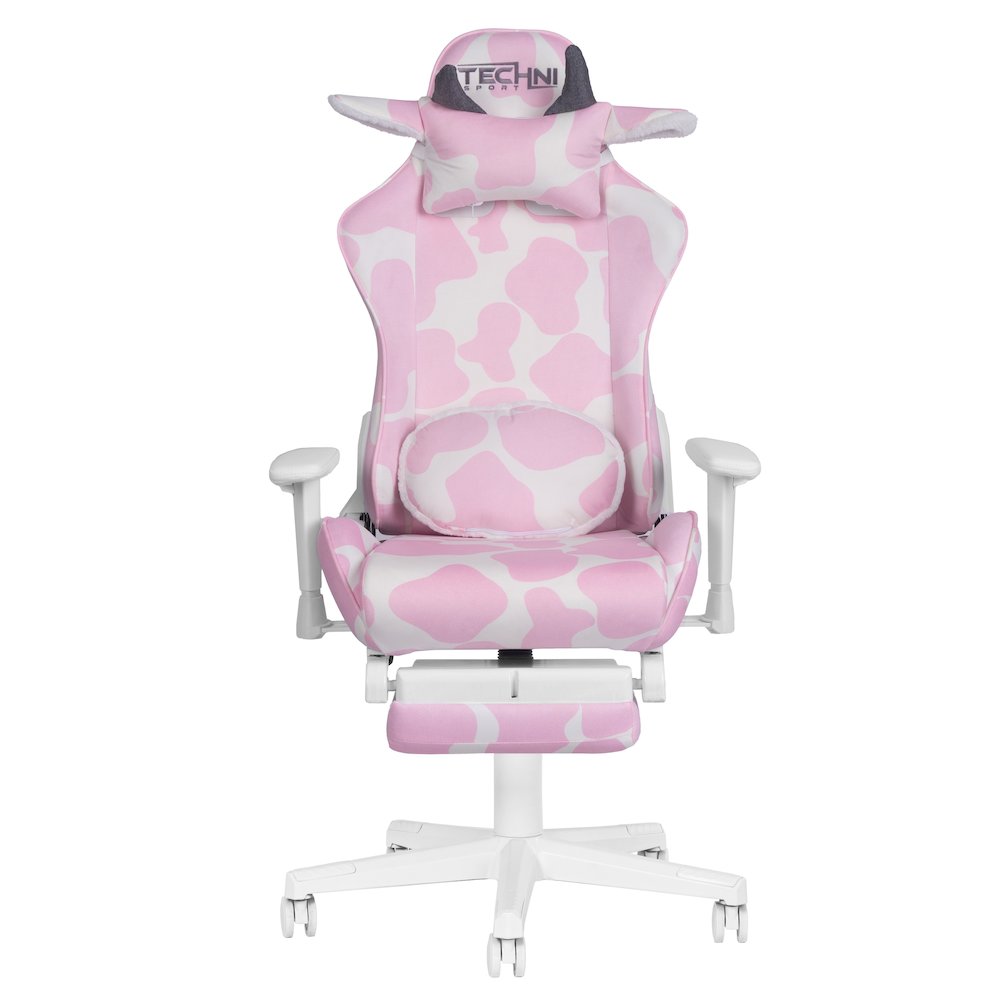 Pink COW Series Gaming Chair with Footrest. Picture 2