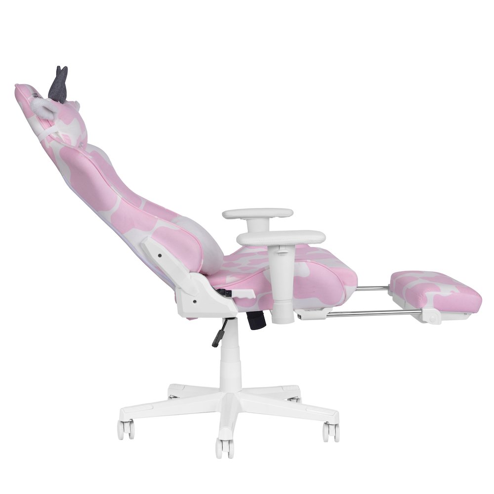 Pink COW Series Gaming Chair with Footrest. Picture 4