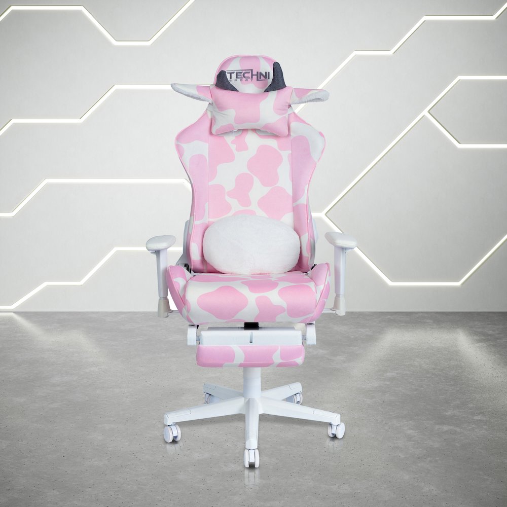 Pink COW Series Gaming Chair with Footrest. Picture 7