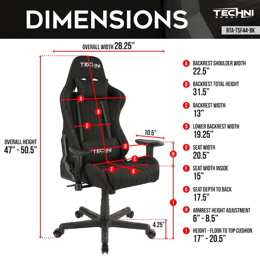 Fabric Ergonomic High Back Racer Style PC Gaming Chair, Black. Picture 14