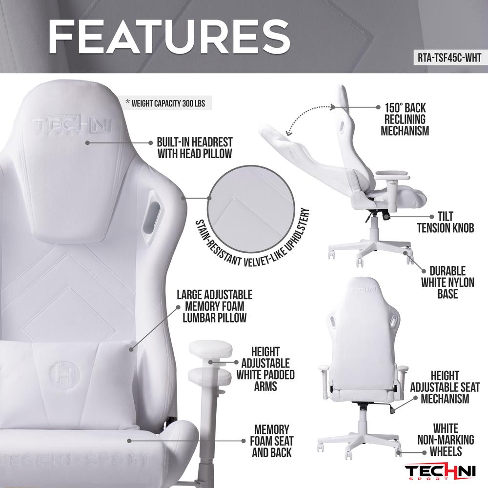 Velvet Gaming Chair - White. Picture 12