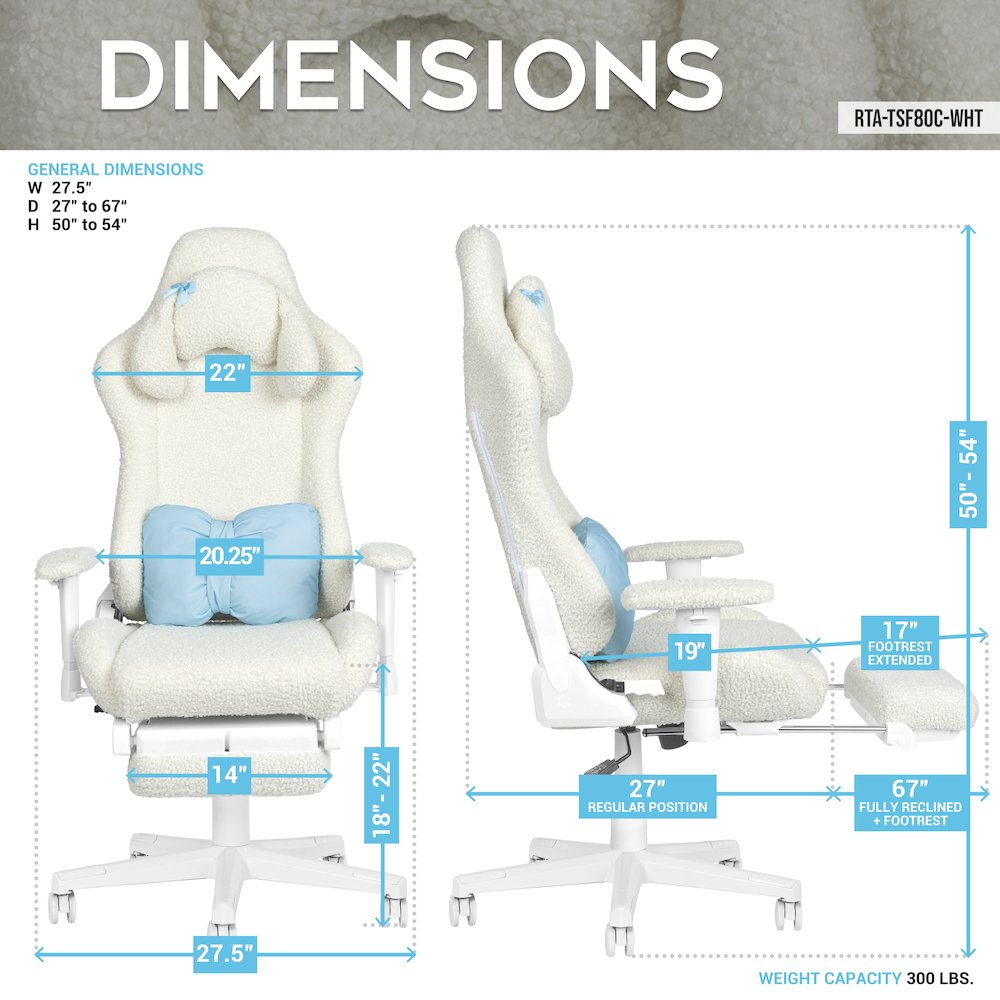 White Bunny Gaming Chair with Footrest. Picture 9