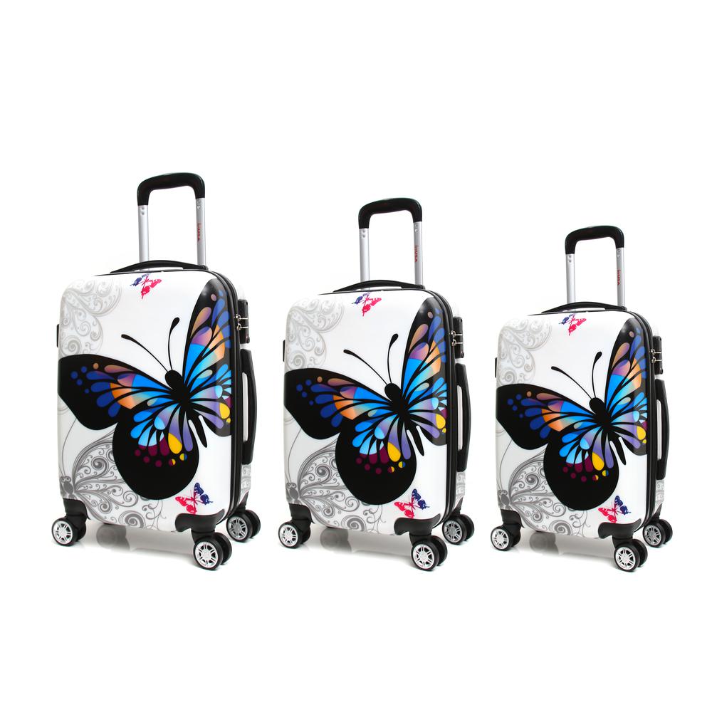 InUSA Prints Lightweight Hardside Spinner 3 Piece Set 20'',24'',28'' Butterfly. Picture 1
