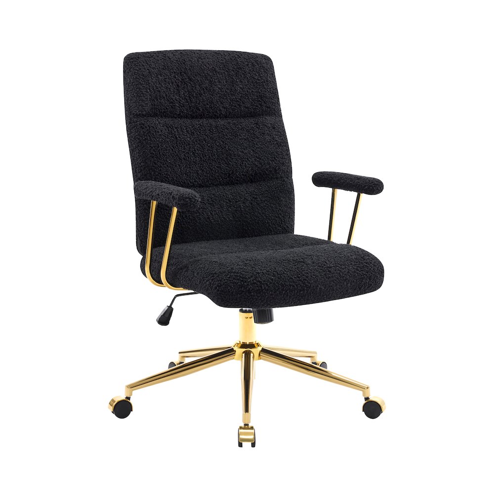 Textured Boucle Fabric Black and Gold Office Chair. Picture 1