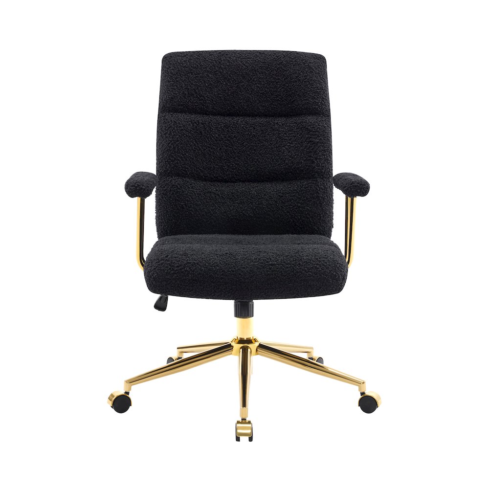 Textured Boucle Fabric Black and Gold Office Chair. Picture 2