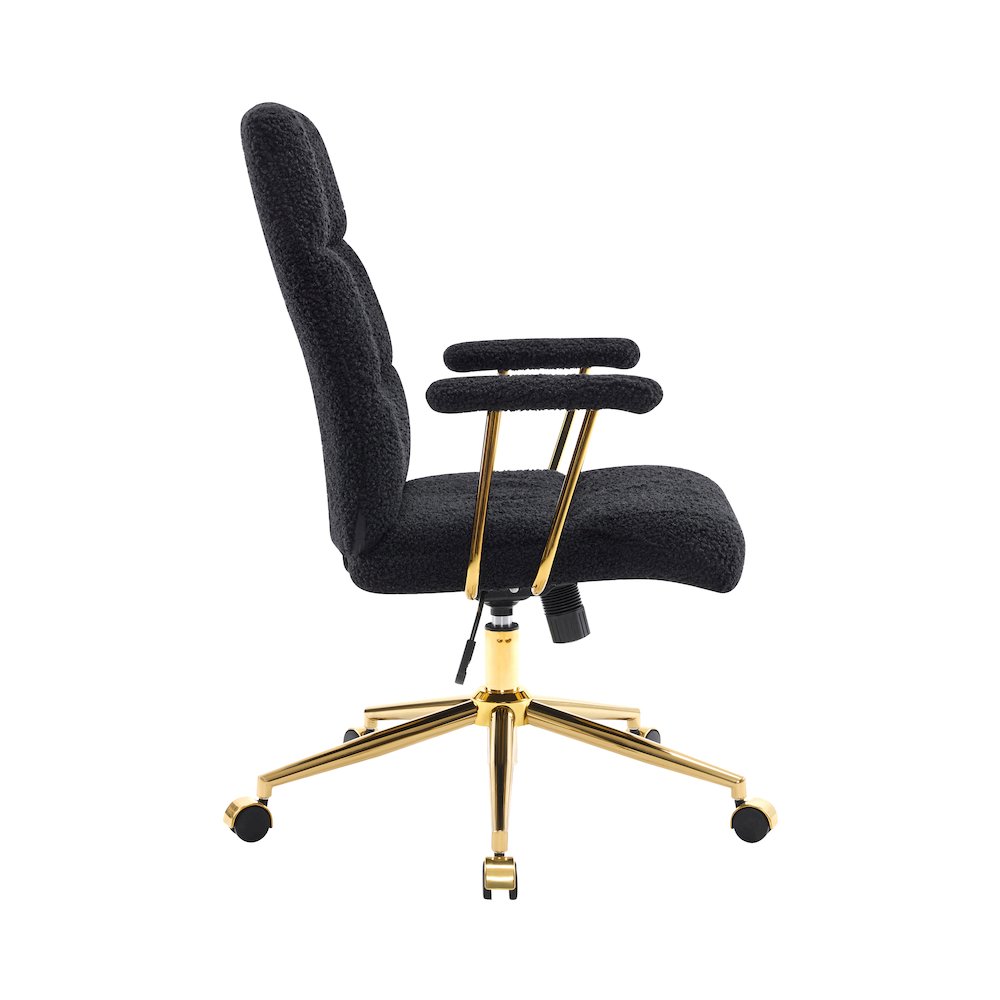 Textured Boucle Fabric Black and Gold Office Chair. Picture 3