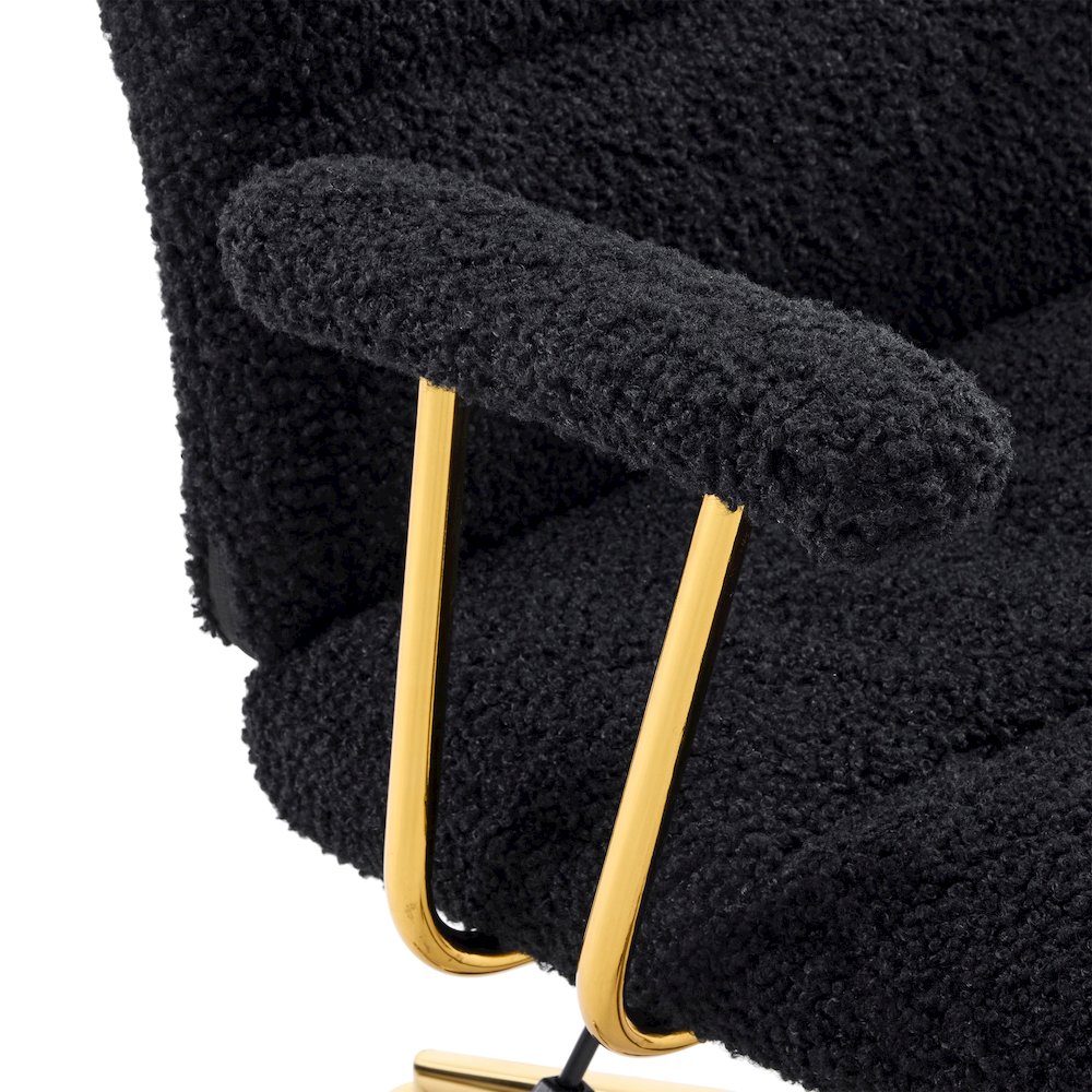 Textured Boucle Fabric Black and Gold Office Chair. Picture 5