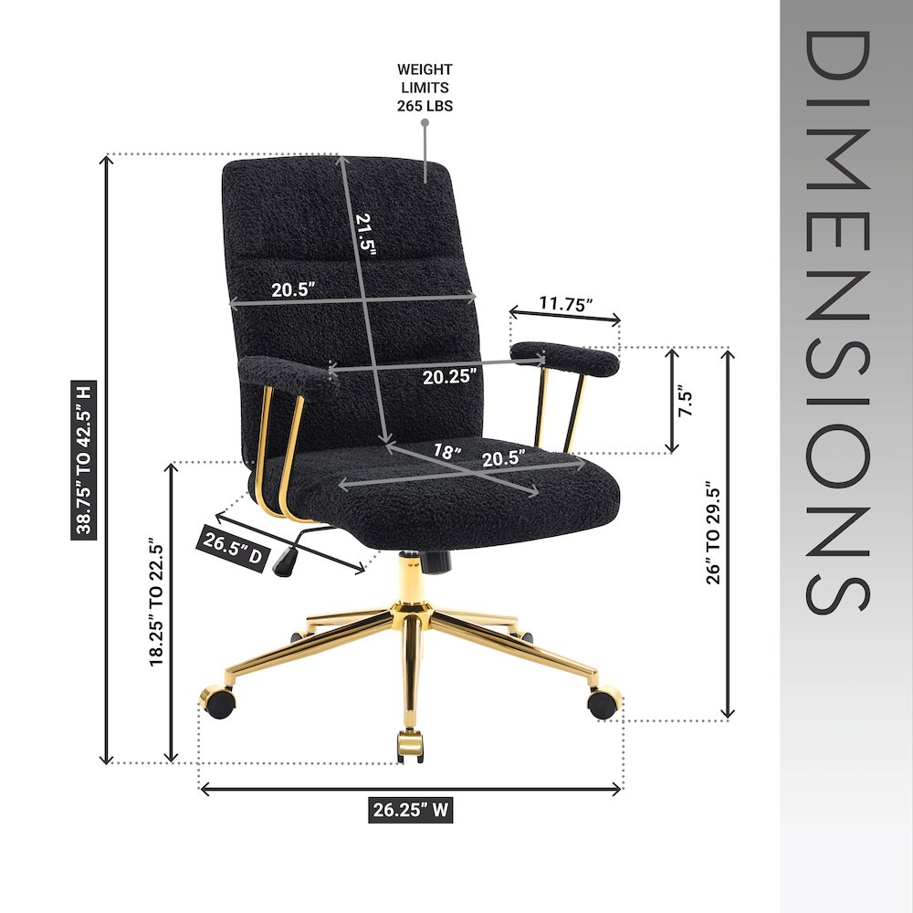 Textured Boucle Fabric Black and Gold Office Chair. Picture 6