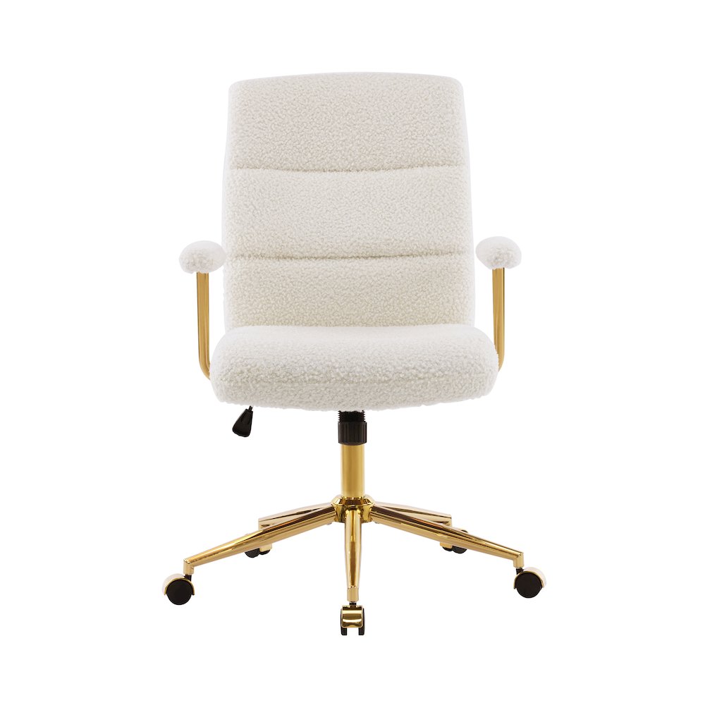 Textured Boucle Fabric White and Gold Office Chair. Picture 2