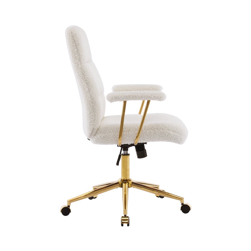 Textured Boucle Fabric White and Gold Office Chair. Picture 3