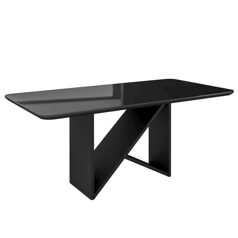 6 Seater Dining Table with Painted Glass Top &  Elegant Wooden Base, Black. Picture 1
