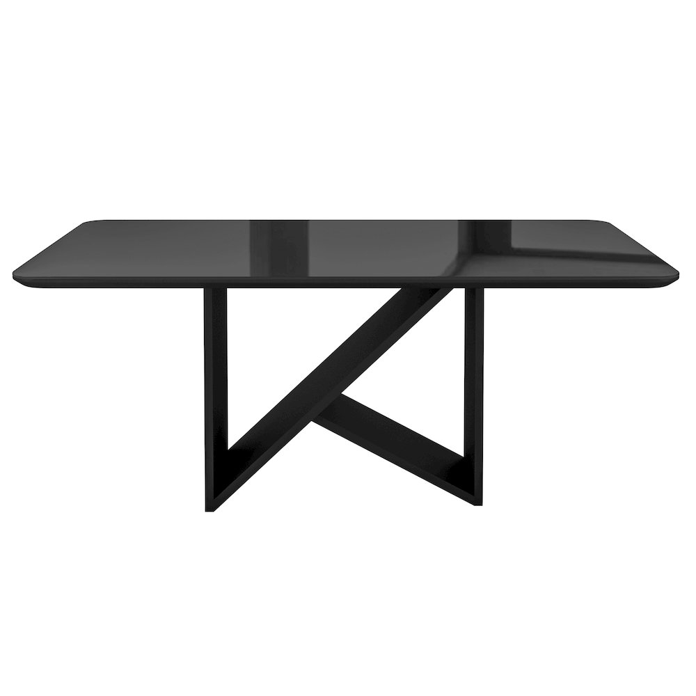6 Seater Dining Table with Painted Glass Top &  Elegant Wooden Base, Black. Picture 2