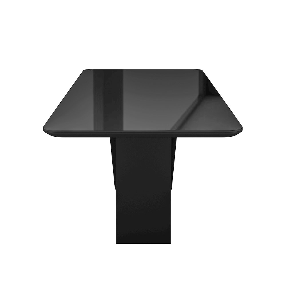 6 Seater Dining Table with Painted Glass Top &  Elegant Wooden Base, Black. Picture 3