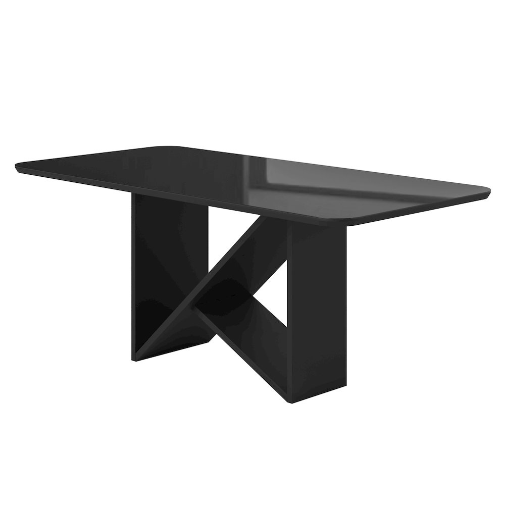 6 Seater Dining Table with Painted Glass Top &  Elegant Wooden Base, Black. Picture 4