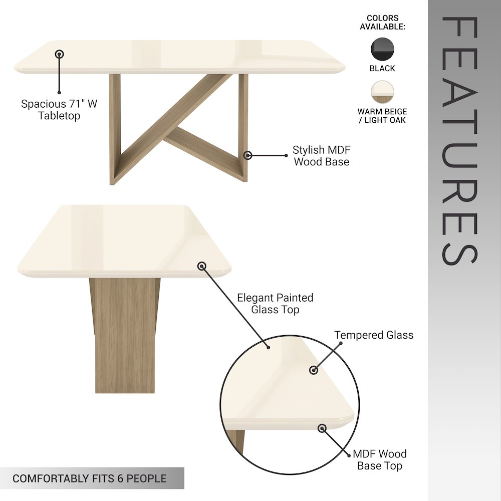 6 Seater Dining Table with Painted Glass Top &  Elegant Wooden Base. Picture 6
