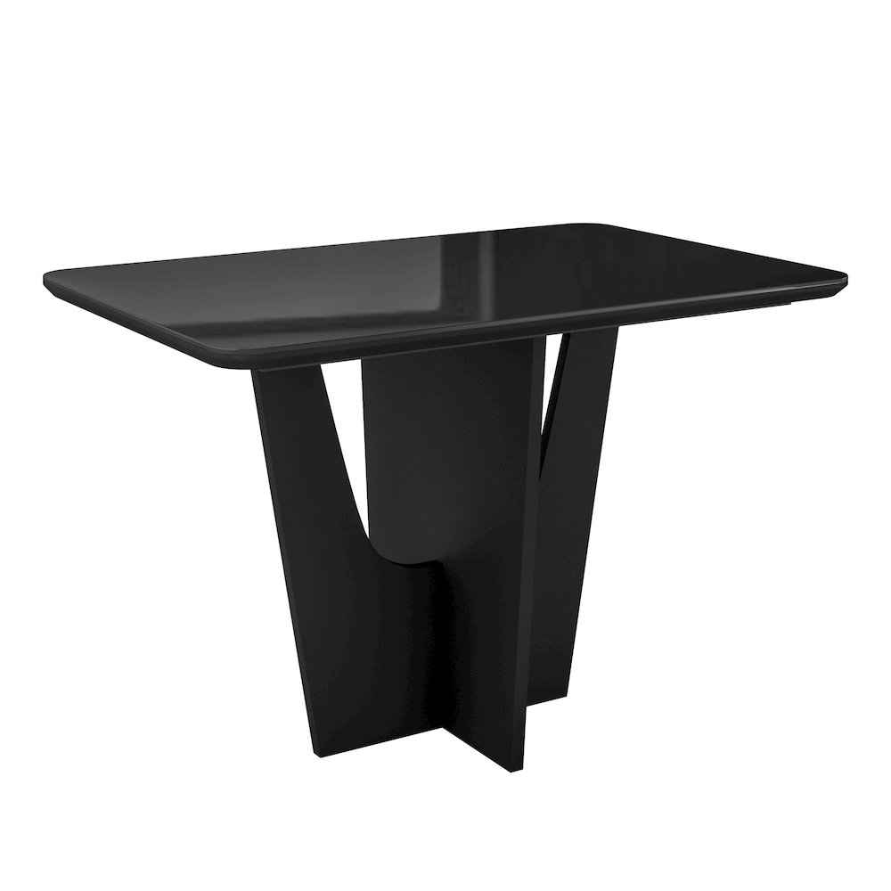 4 Seater Italian Dining Table with Painted Glass Top and Wooden Base, Black. Picture 1