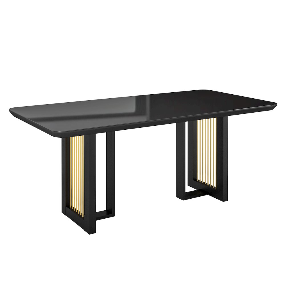 Modern 6 Seater Dining Table with Gold Accents, Black & Gold. Picture 1