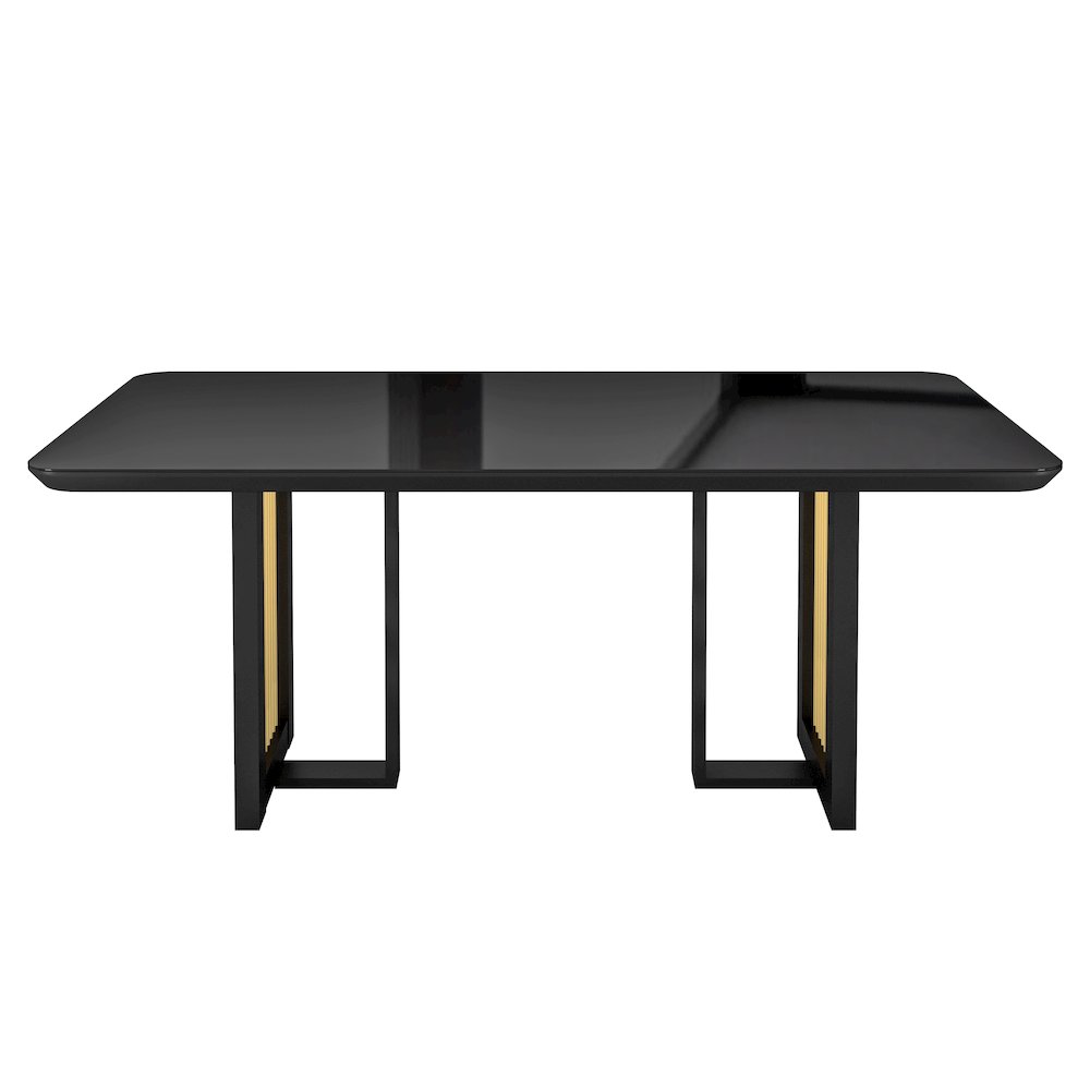 Modern 6 Seater Dining Table with Gold Accents, Black & Gold. Picture 2