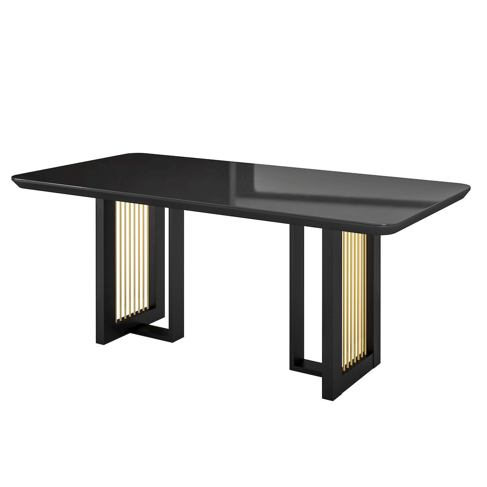 Modern 6 Seater Dining Table with Gold Accents, Black & Gold. Picture 4