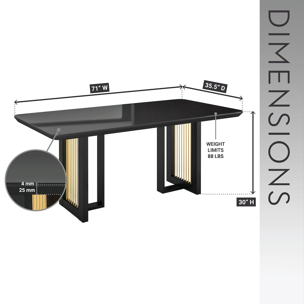 Modern 6 Seater Dining Table with Gold Accents, Black & Gold. Picture 5