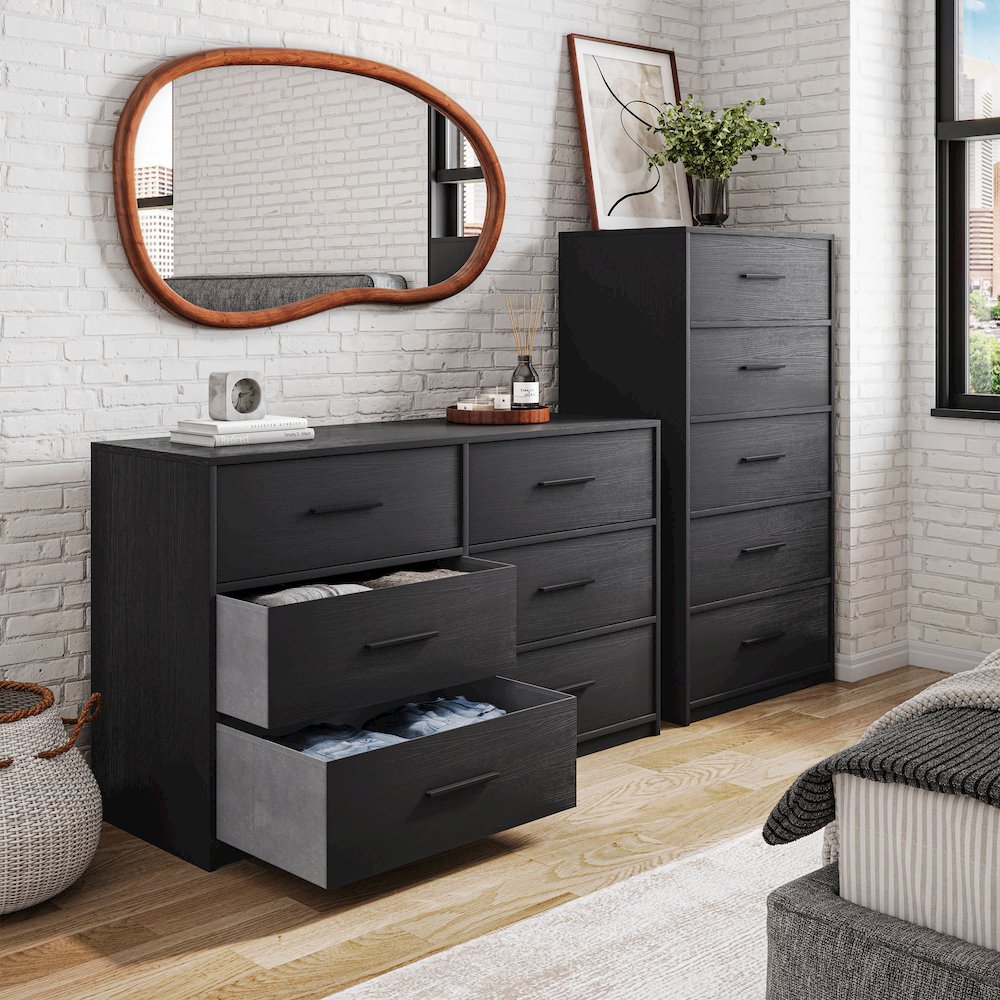 5-Drawer Dresser with Large Fabric Drawers, Black. Picture 2