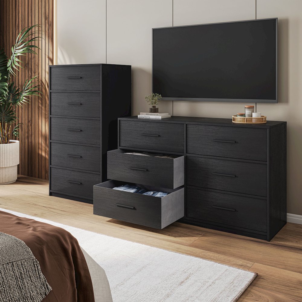 6-Drawer Dresser with Large Fabric Drawers, Black. Picture 2