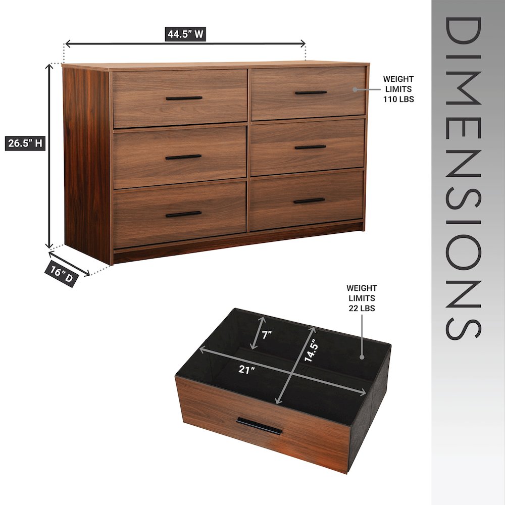 6-Drawer Dresser with Large Fabric Drawers, Walnut. Picture 11