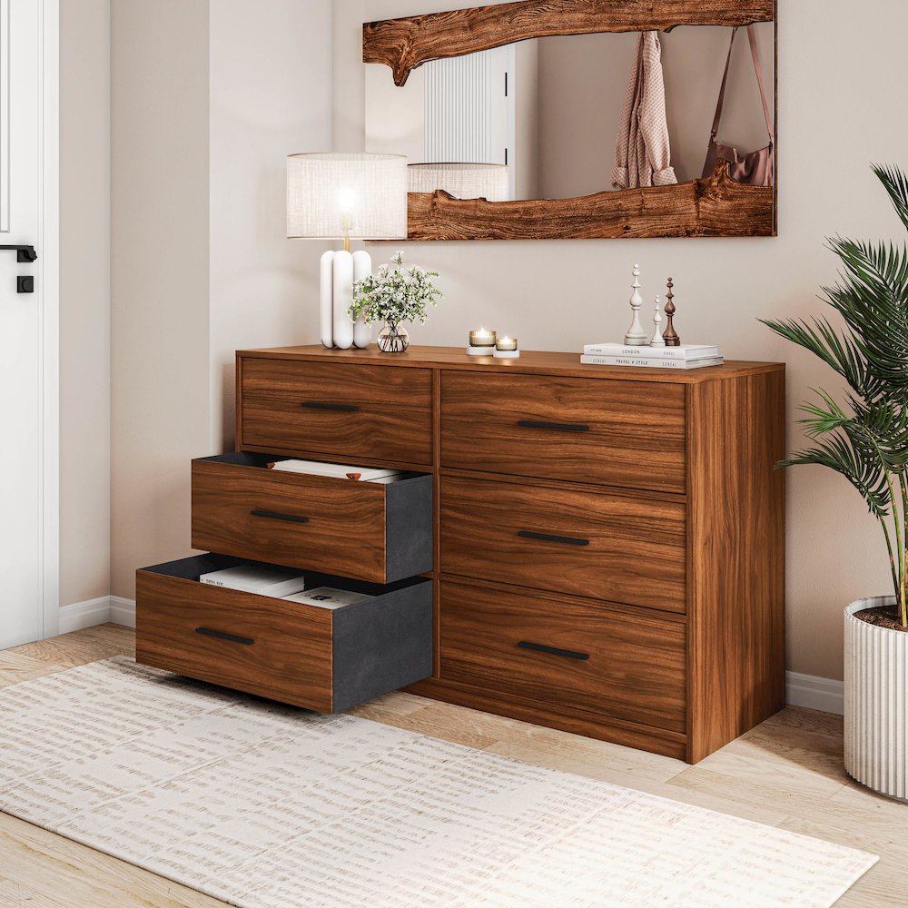 6-Drawer Dresser with Large Fabric Drawers, Walnut. Picture 2