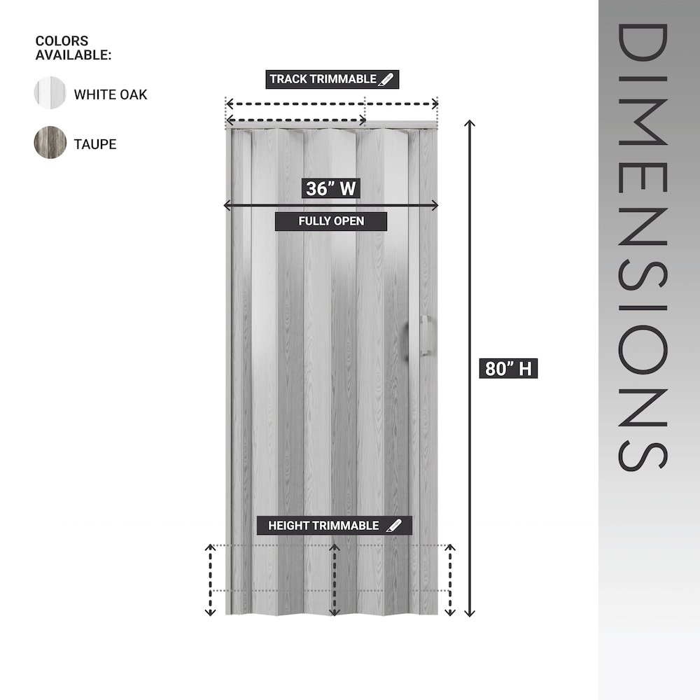 36" W Double Walled Foldable Heavy Duty Accordion Doors, Taupe. Picture 6