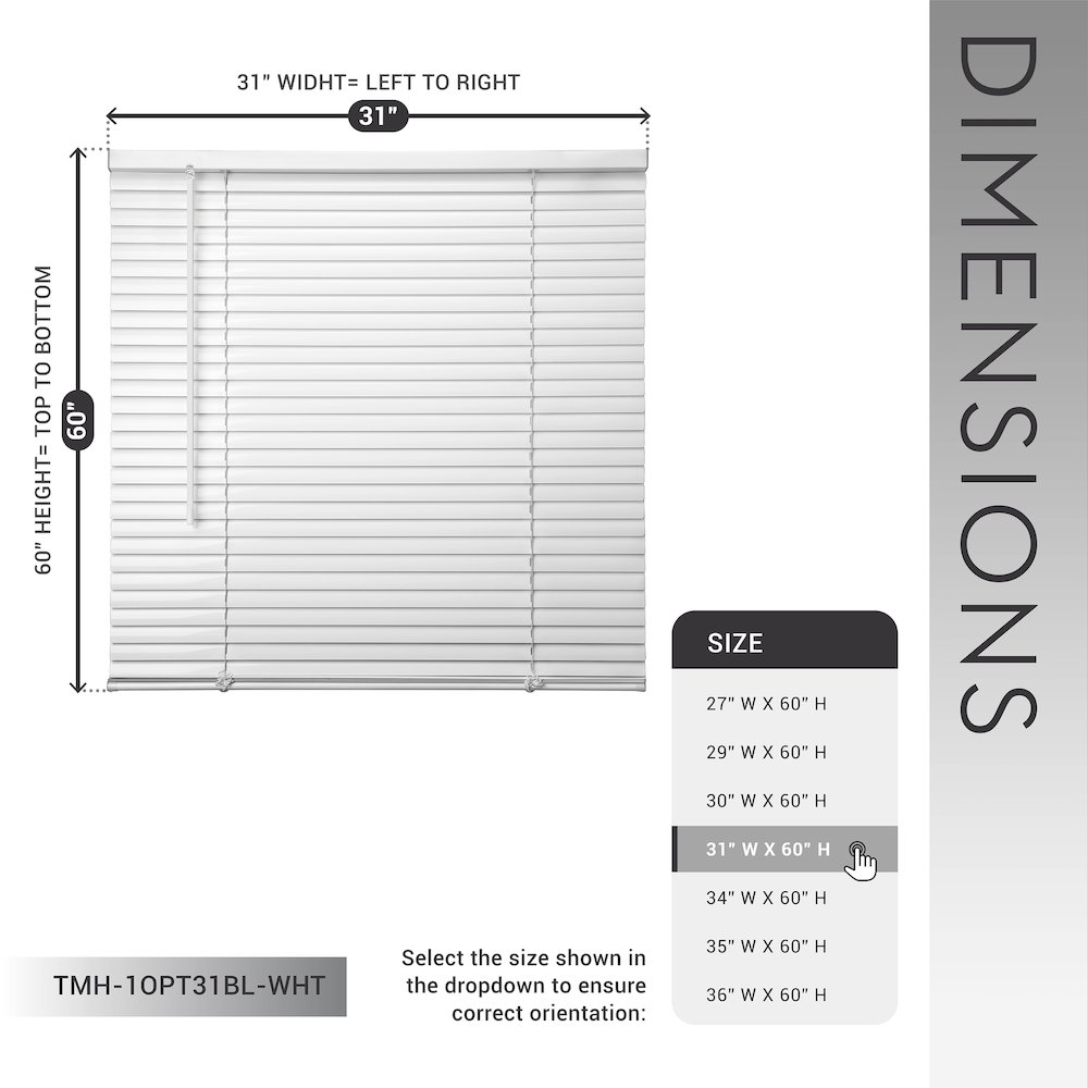 Cordless Mini Blinds, Light Filtering Vinyl Horizontal Window Blinds, 31”Wx60”H. Picture 11