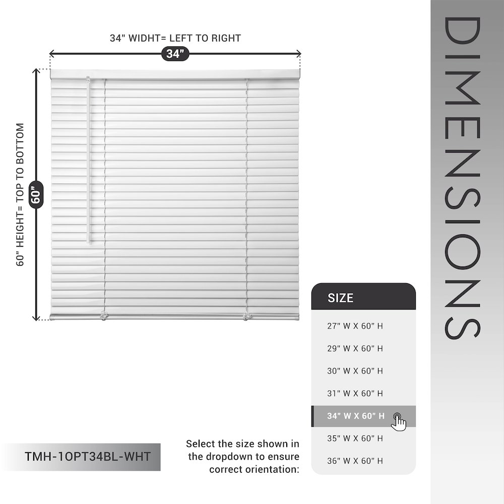 Cordless Mini Blinds, Light Filtering Vinyl Horizontal Window Blinds, 34”Wx60”H. Picture 7