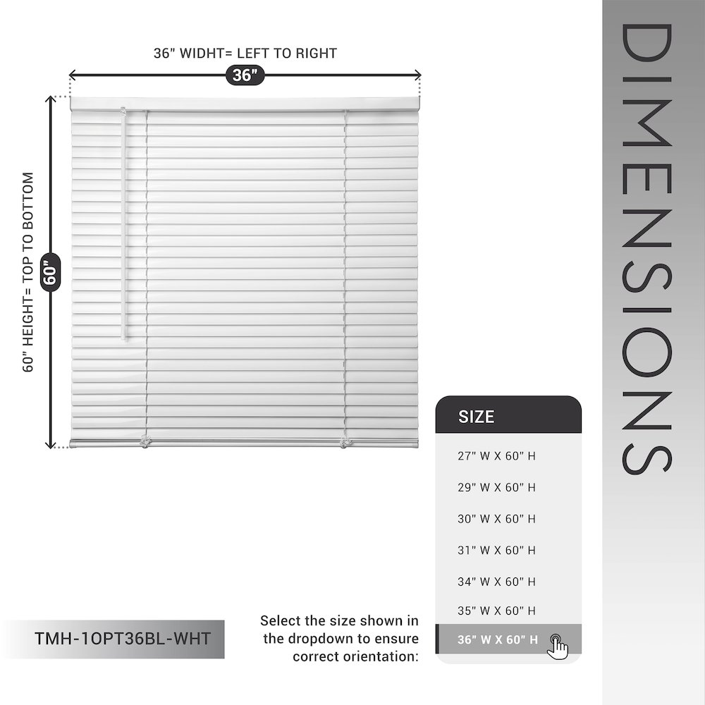 Cordless Mini Blinds, Light Filtering Vinyl Horizontal Window Blinds, 36”Wx60”H. Picture 13