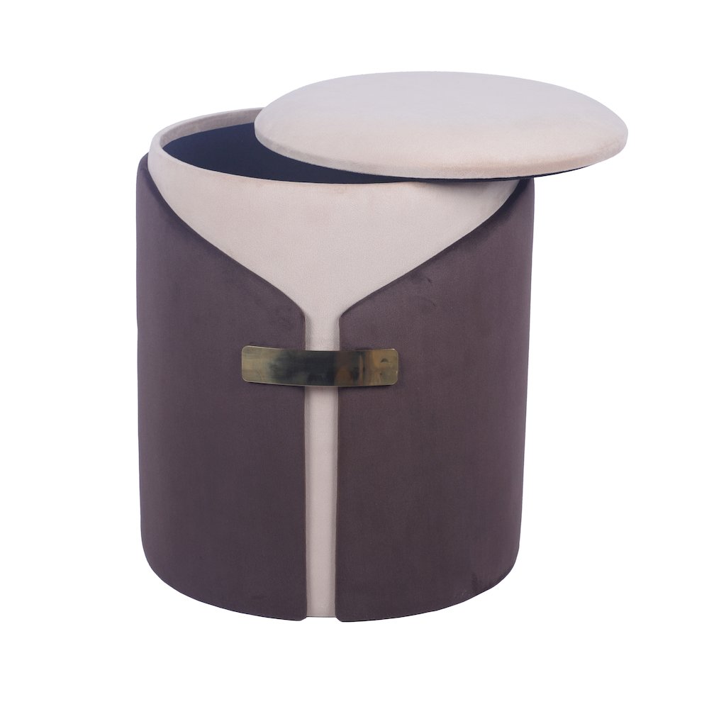 Two-Toned Ottoman with Storage or Vanity Stool, Brown. Picture 2