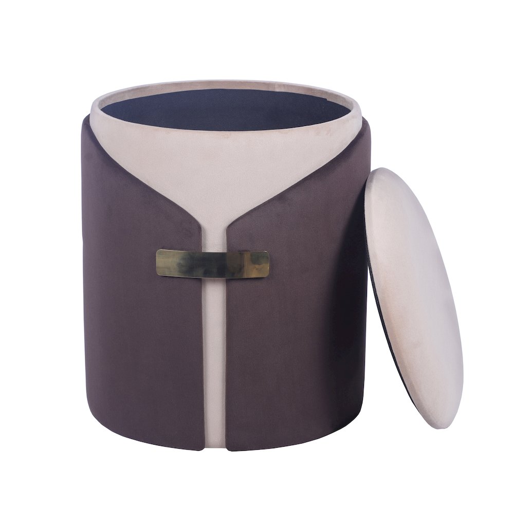 Two-Toned Ottoman with Storage or Vanity Stool, Brown. Picture 4