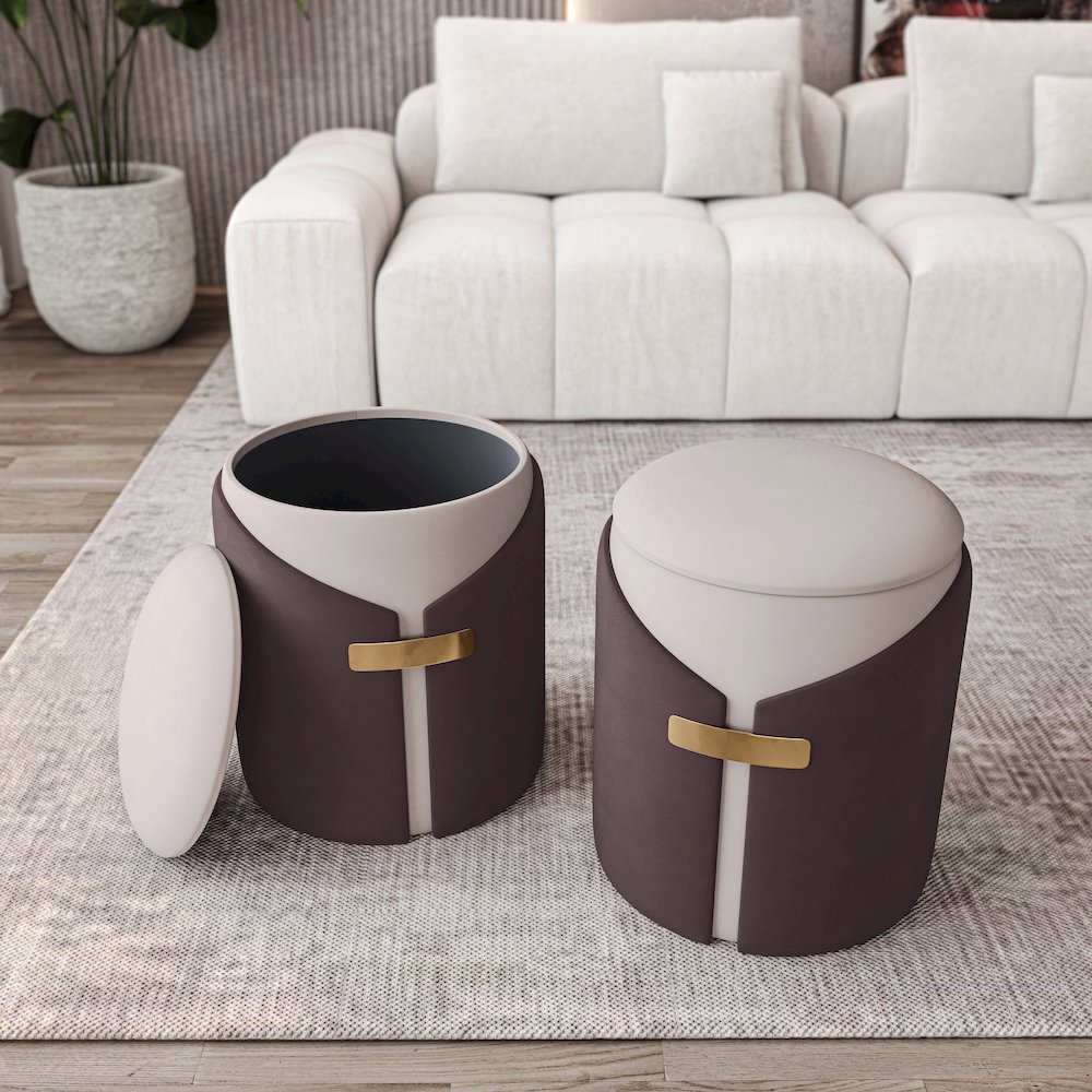 Two-Toned Ottoman with Storage or Vanity Stool, Brown. Picture 9