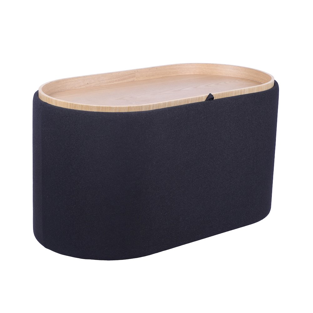 Storage Ottoman with Reversible Wooden Tray Top, Black. Picture 1