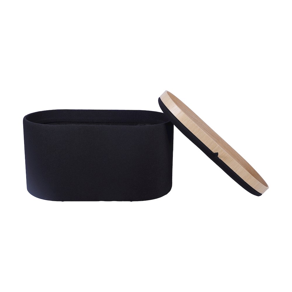 Storage Ottoman with Reversible Wooden Tray Top, Black. Picture 2
