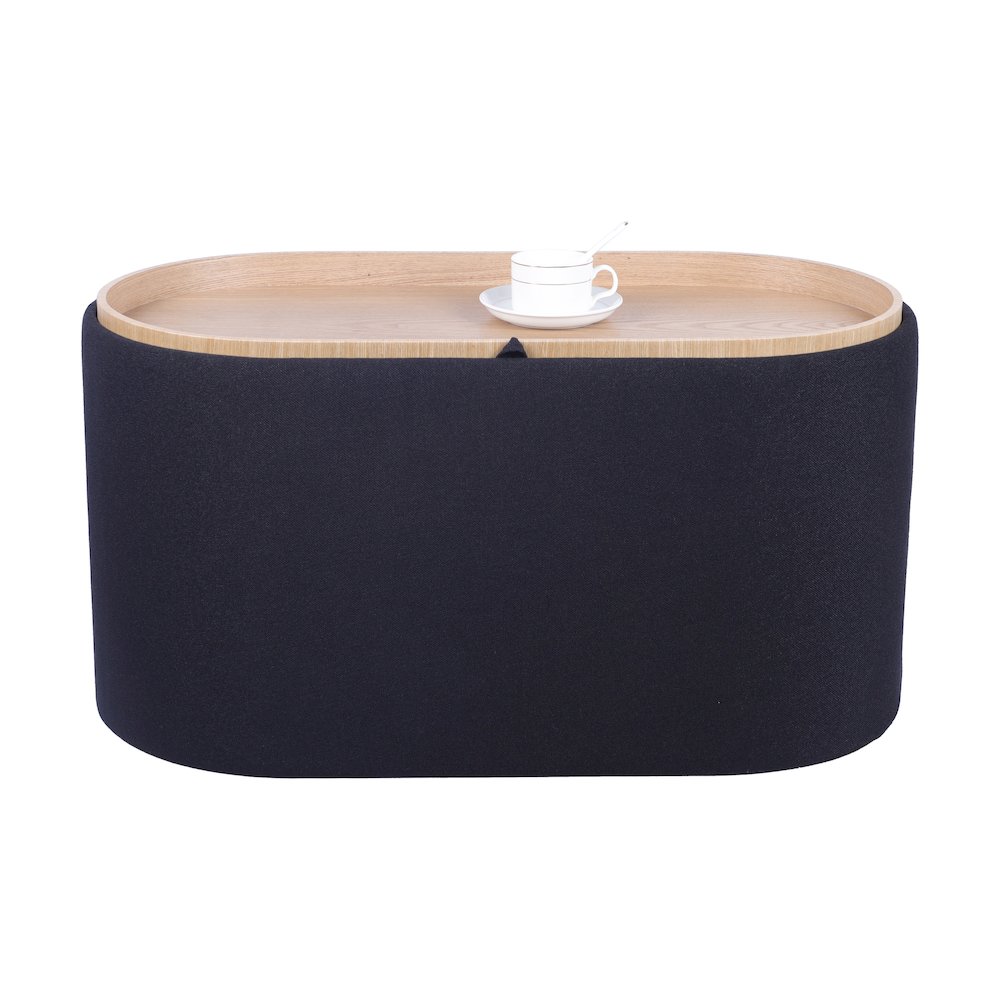 Storage Ottoman with Reversible Wooden Tray Top, Black. Picture 3