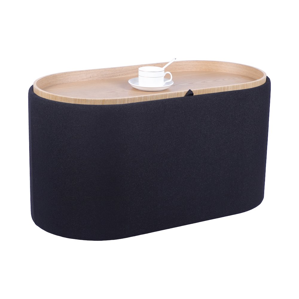 Storage Ottoman with Reversible Wooden Tray Top, Black. Picture 6