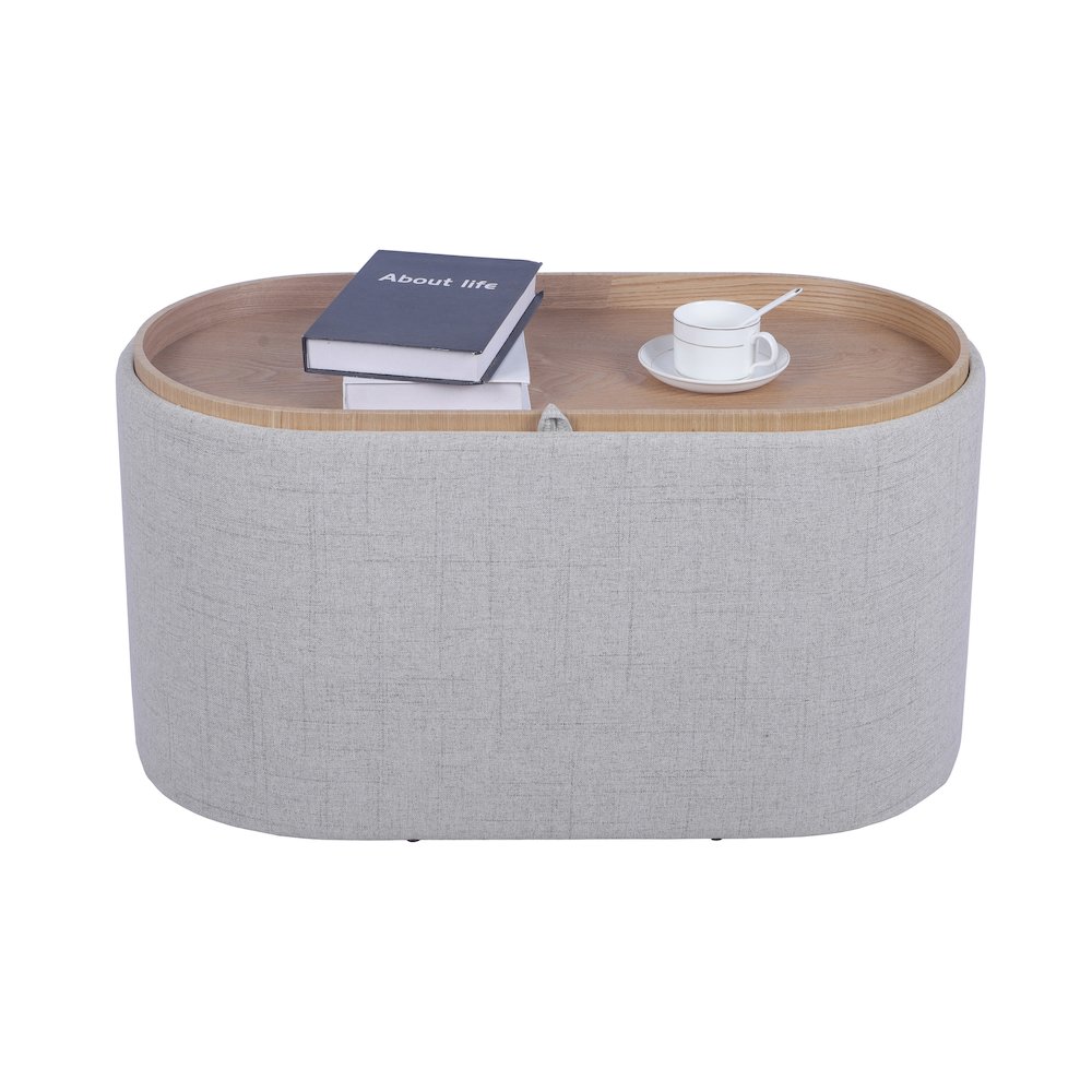 Storage Ottoman with Reversible Wooden Tray Top, Natural. Picture 5