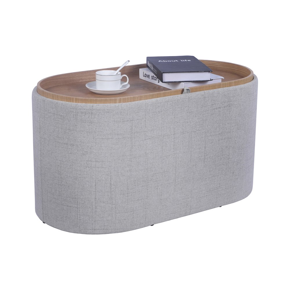 Storage Ottoman with Reversible Wooden Tray Top, Natural. Picture 6