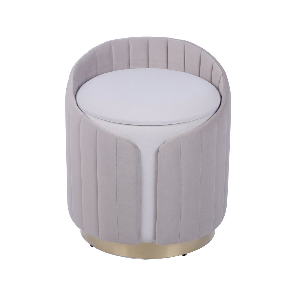 Two-Toned Ottoman with Storage or Vanity Stool, Taupe. Picture 1