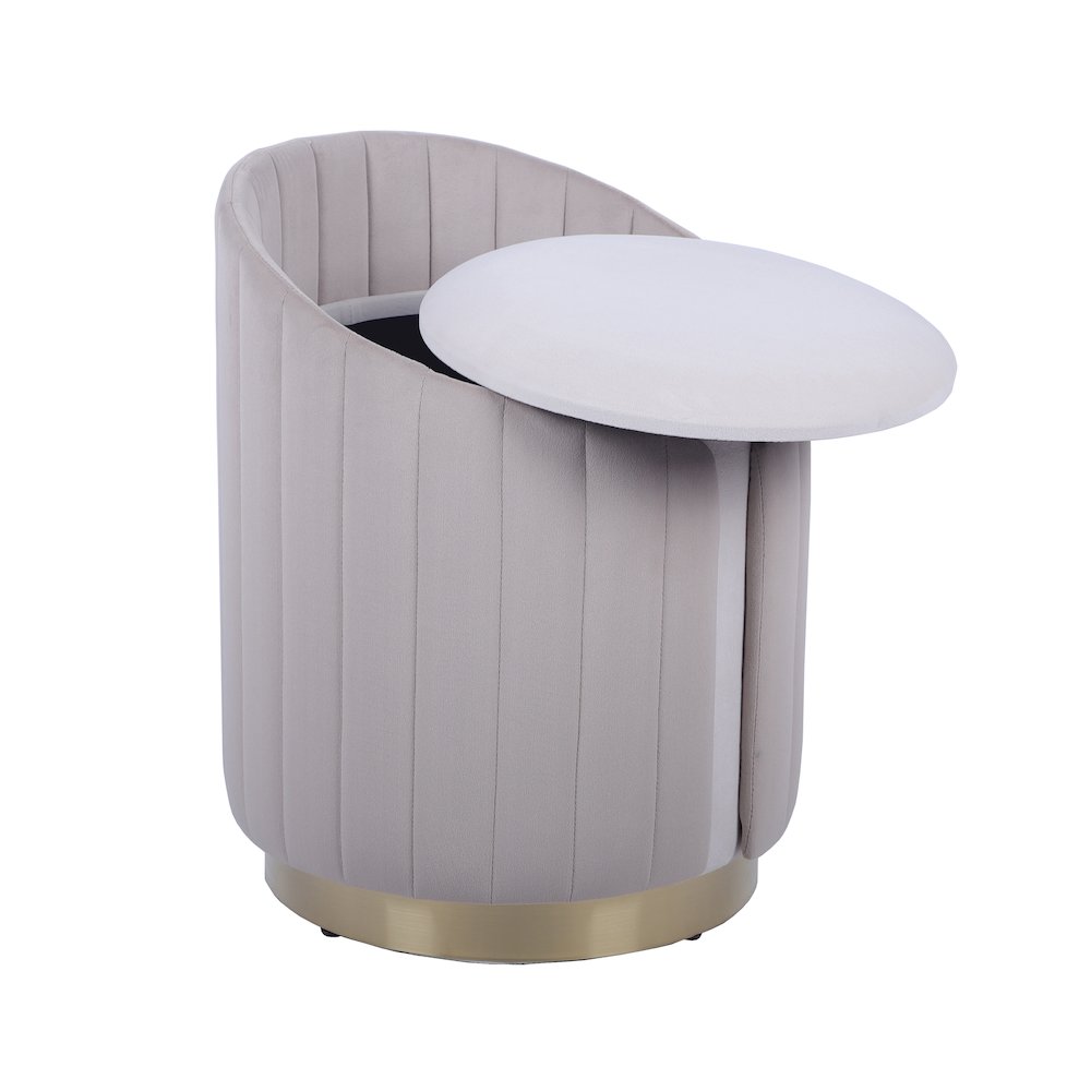 Two-Toned Ottoman with Storage or Vanity Stool, Taupe. Picture 2