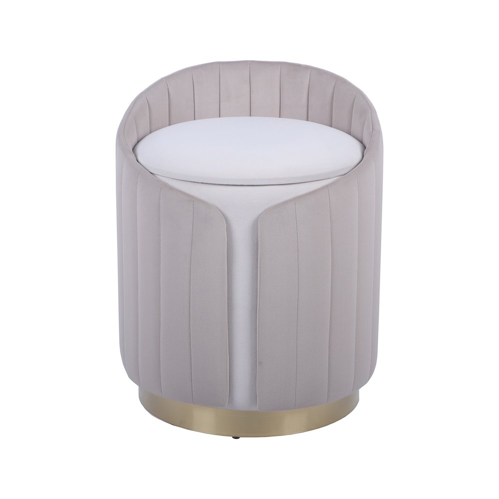 Two-Toned Ottoman with Storage or Vanity Stool, Taupe. Picture 6
